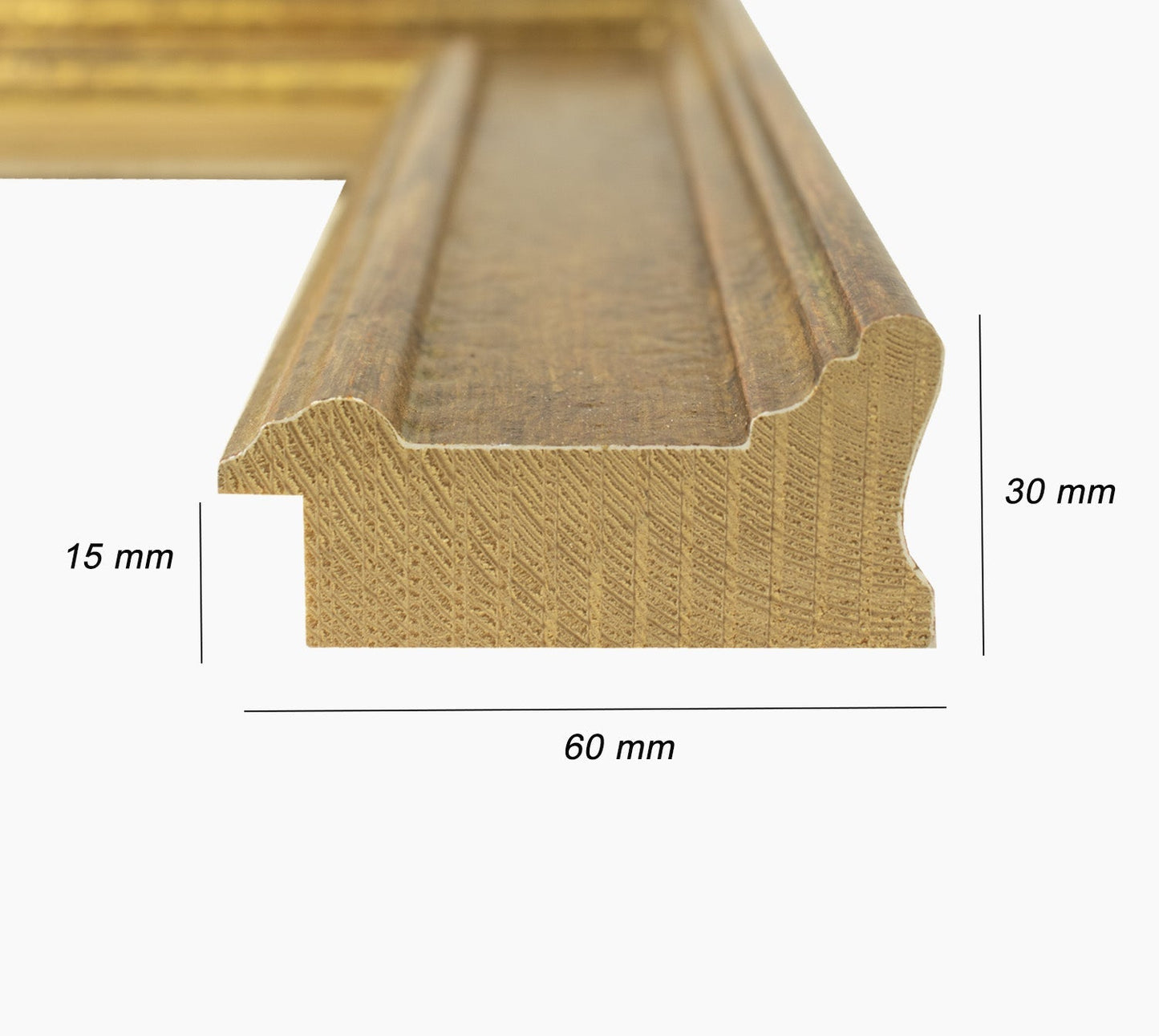 340.230 cadre en bois à la feuille d'or antique mesure de profil 60x30 mm Lombarda cornici S.n.c.