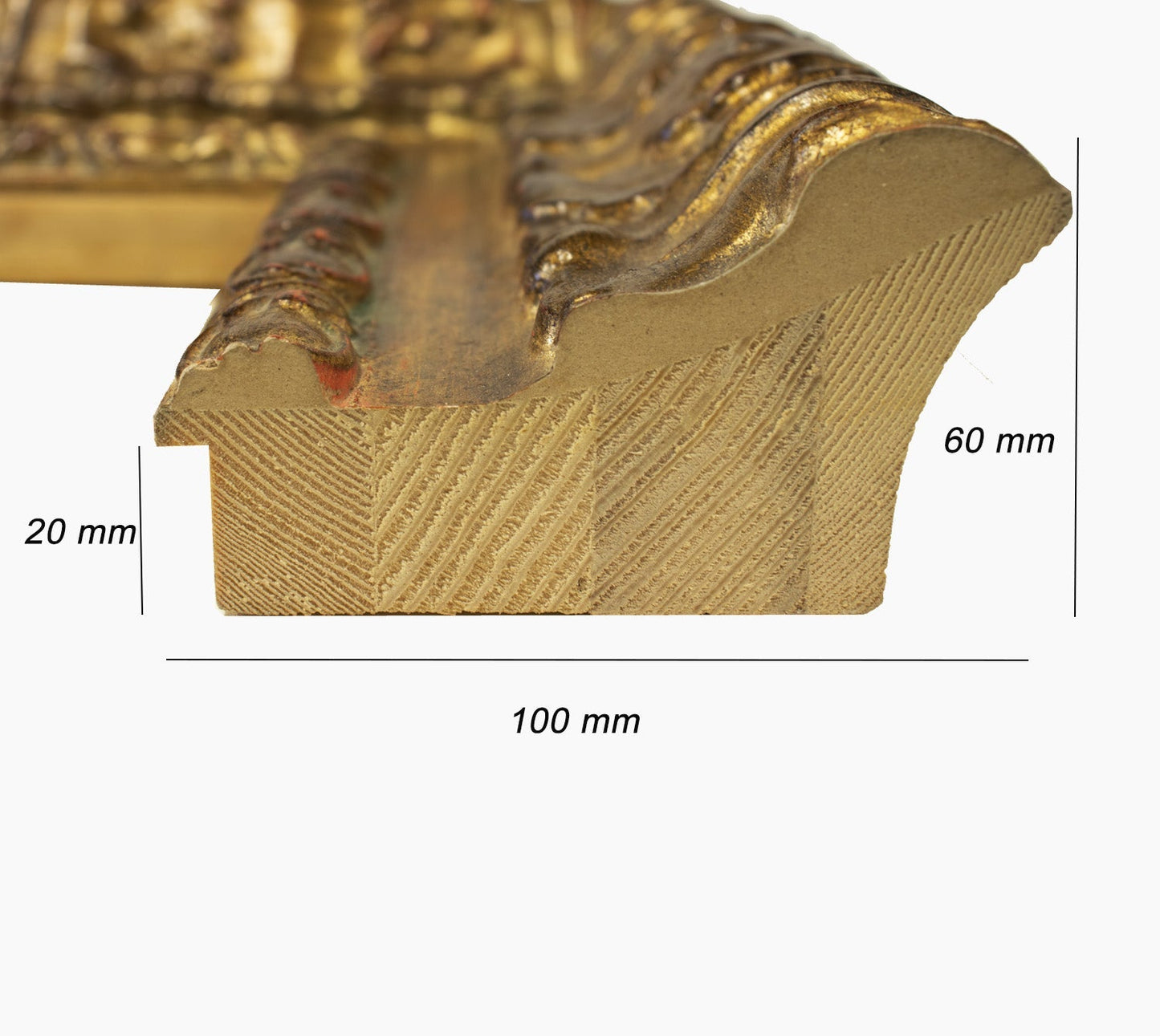 4980.230 cadre en bois à la feuille d'or antique mesure de profil 100x60 mm Lombarda cornici S.n.c.