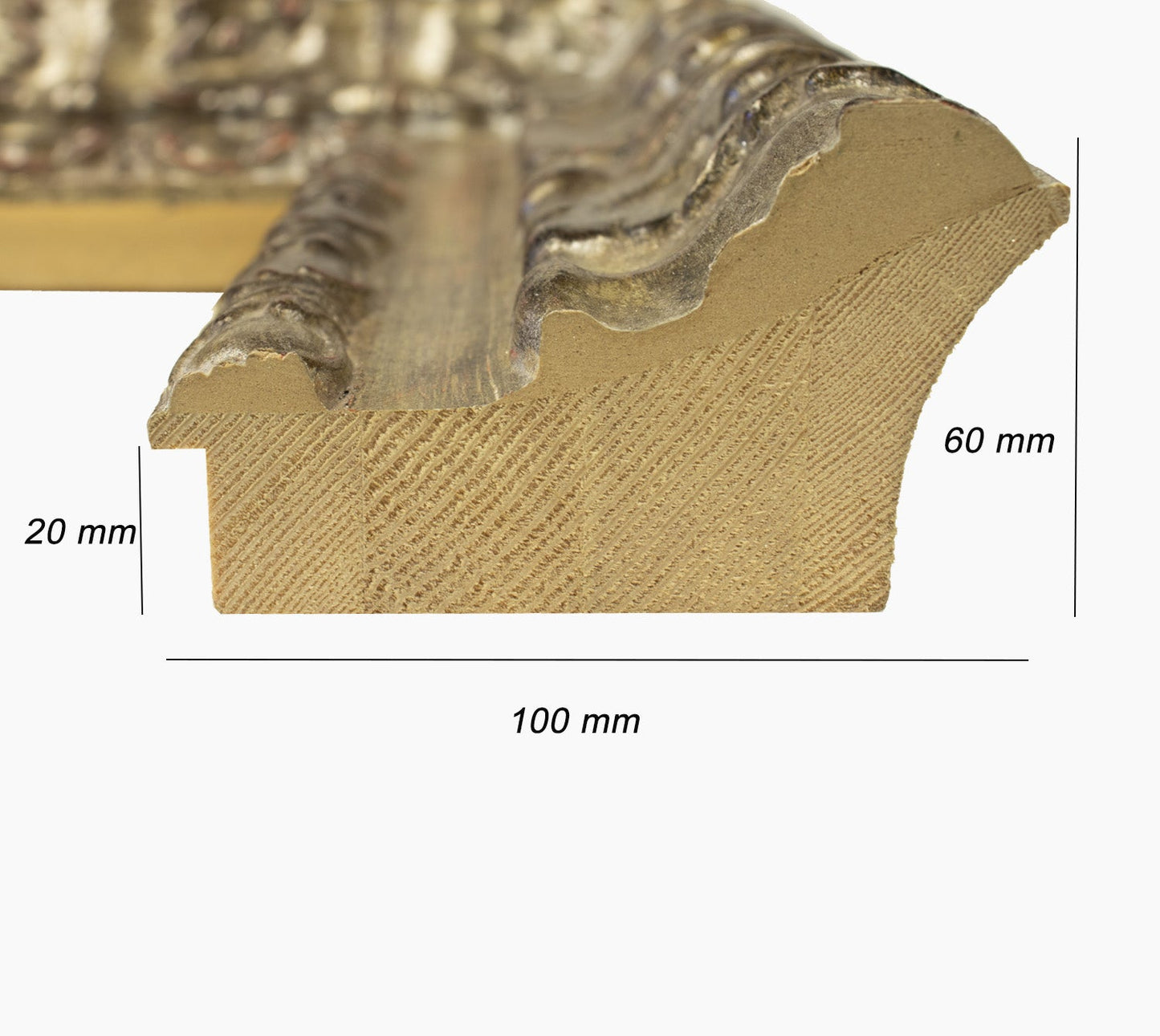 4980.231 cadre en bois à la feuille d'argent antique mesure de profil 100x60 mm Lombarda cornici S.n.c.