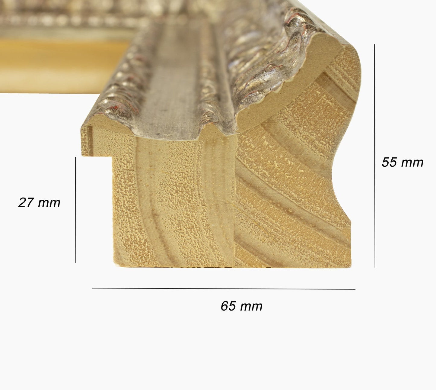 643.231 cadre en bois à la feuille d'argent antique mesure de profil 65x55 mm Lombarda cornici S.n.c.