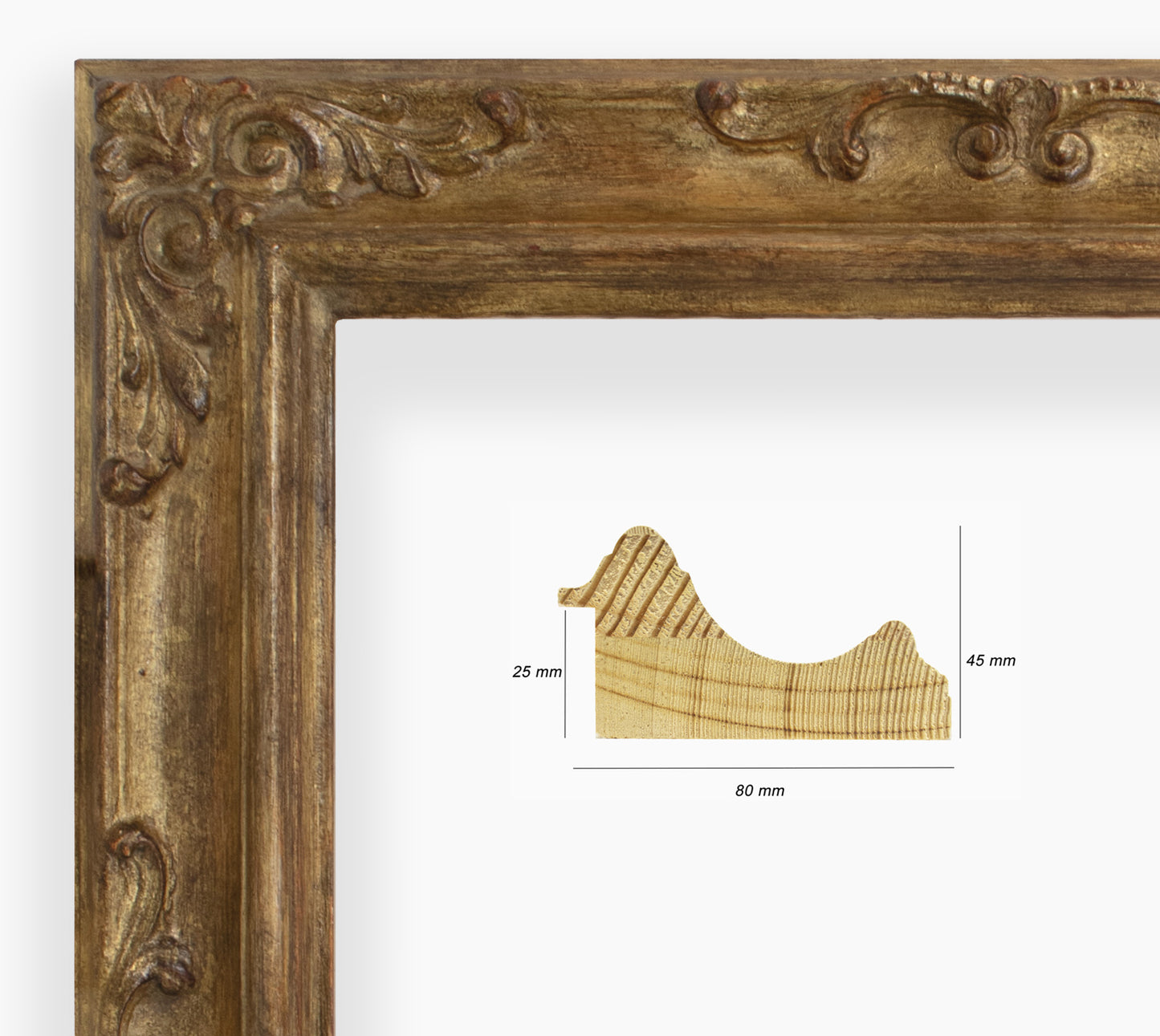 COR.739.230 cadre en bois à la feuille d'or antique