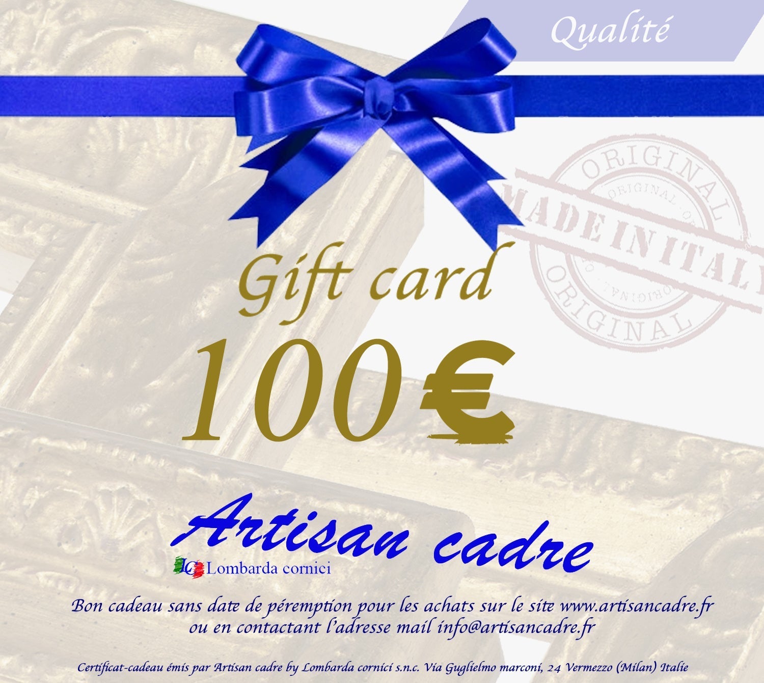 Artisan cadre Bon cadeau 100 euro Lombarda cornici S.n.c.