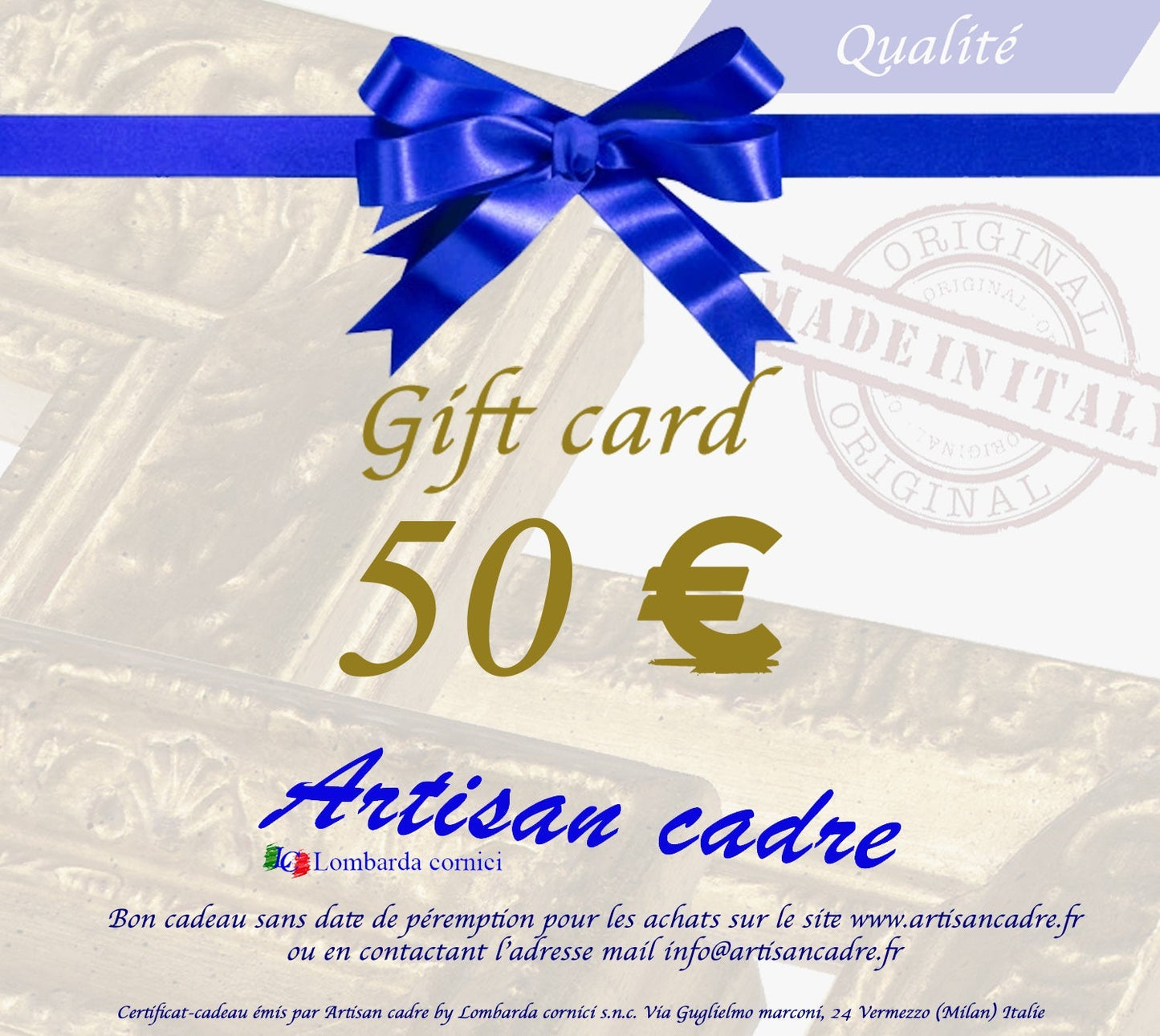 Artisan cadre Bon cadeau 50 euro Lombarda cornici S.n.c.