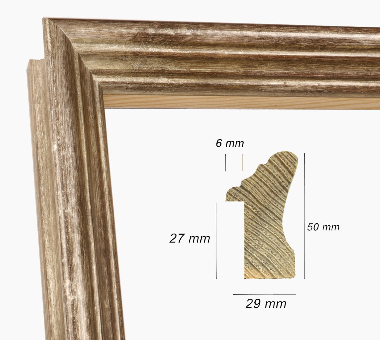 Holzrahmen mit alter silbernen Blattkunst.240.231