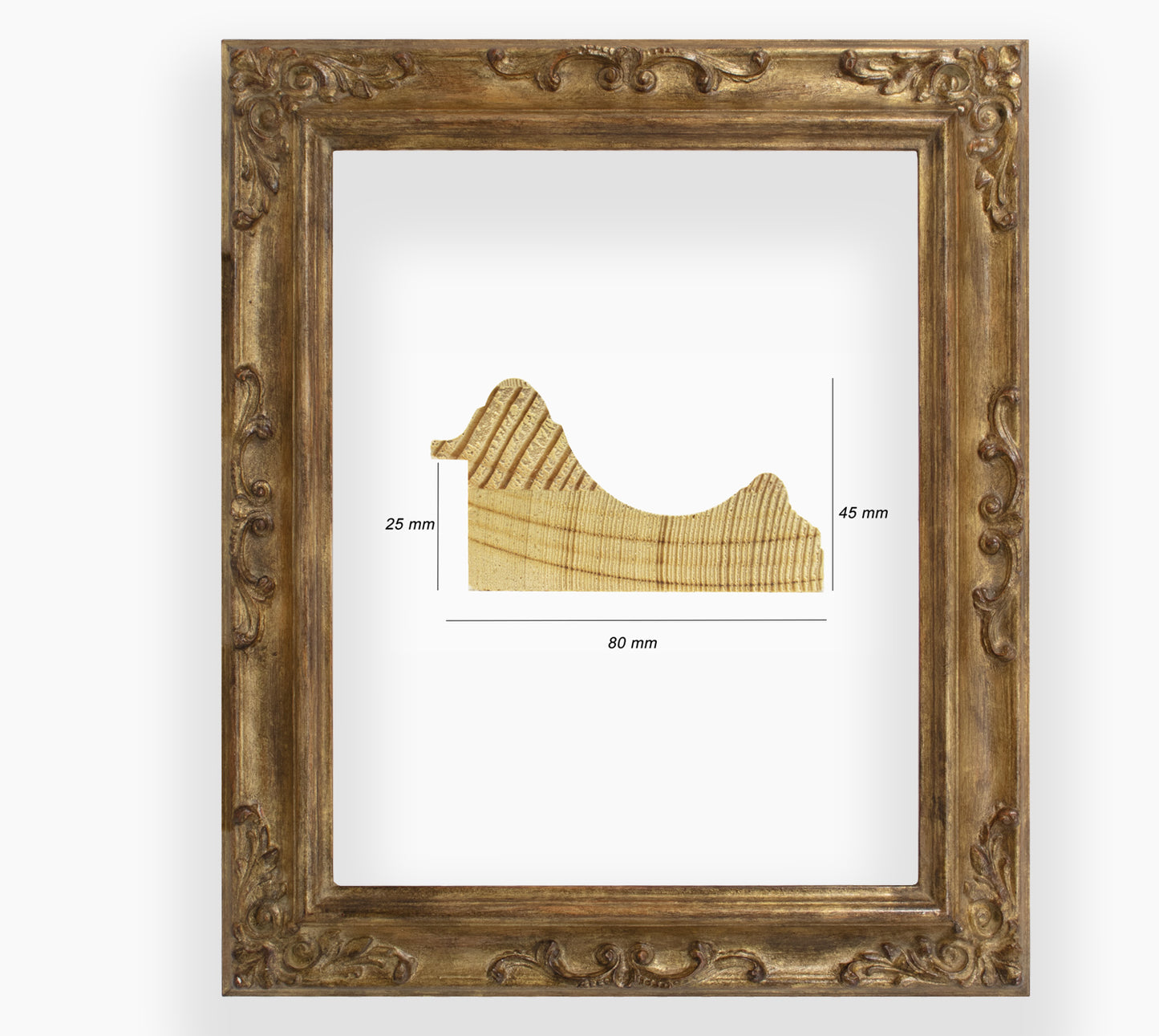 COR.739.230 cadre en bois à la feuille d'or antique